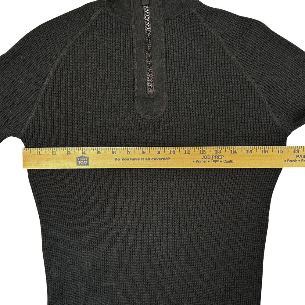Vintage Burberry Tactical Quarter-Zip Ribbed Knit Wool Sweater Black Men's M - Picture 9 of 10